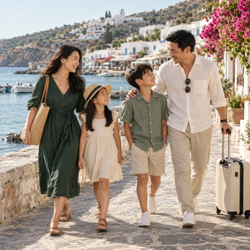 Parents and their daughter enjoying a family trip beside a European lake